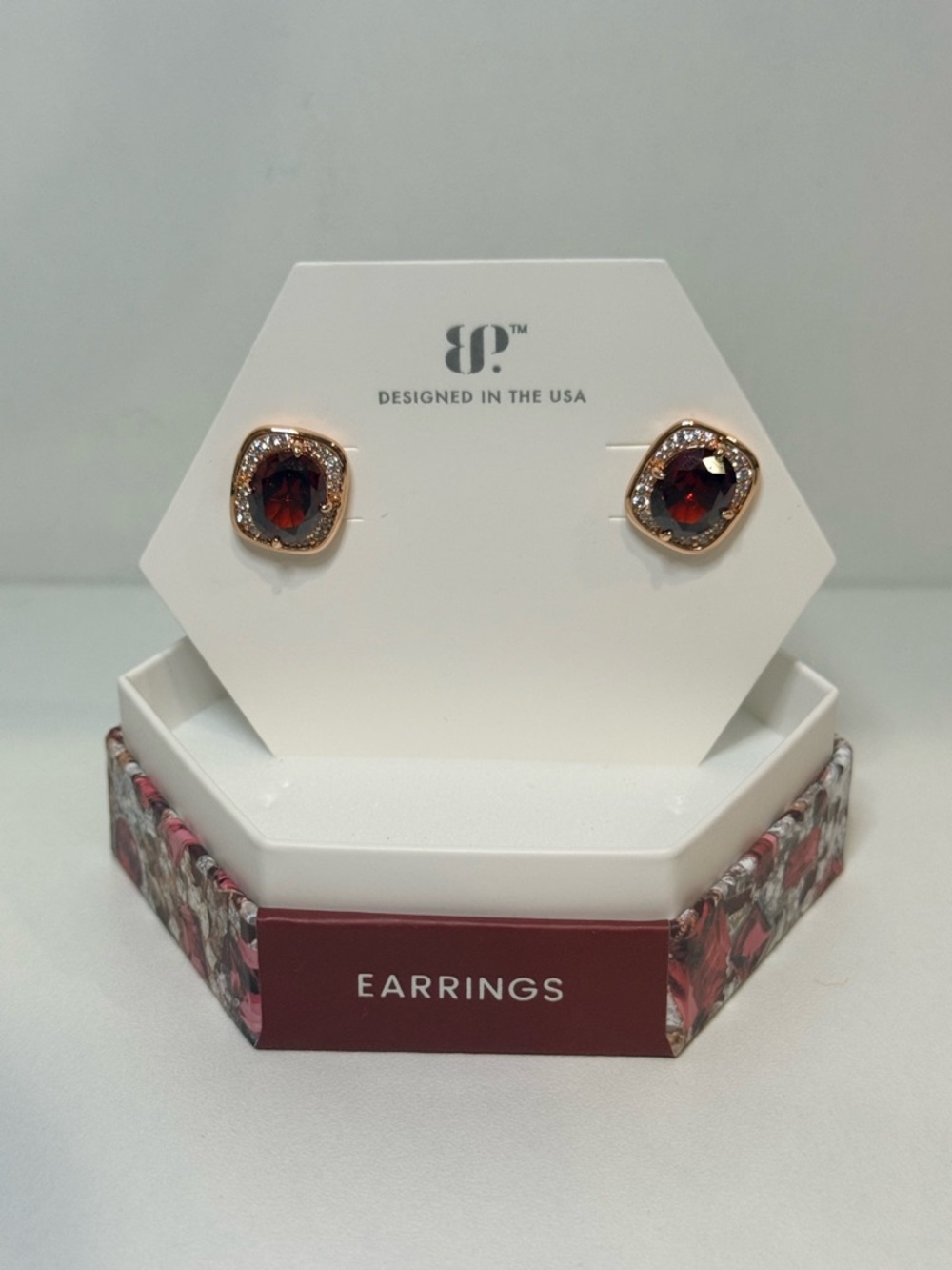 BP Gold-Tone Red Crystal Halo Stud Earrings - “Glam is a Mood” ER25121